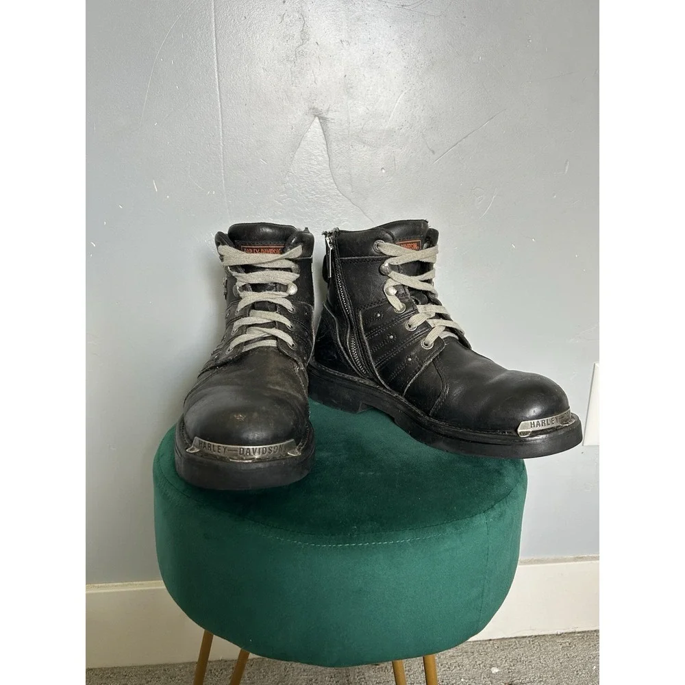 Vintage Harley-Davidson Men's Black Leather Steel Toe Motorcycle Boots Size 9
